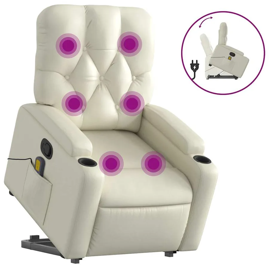 Fauteuil inclinable de massage Crème Similicuir - 2