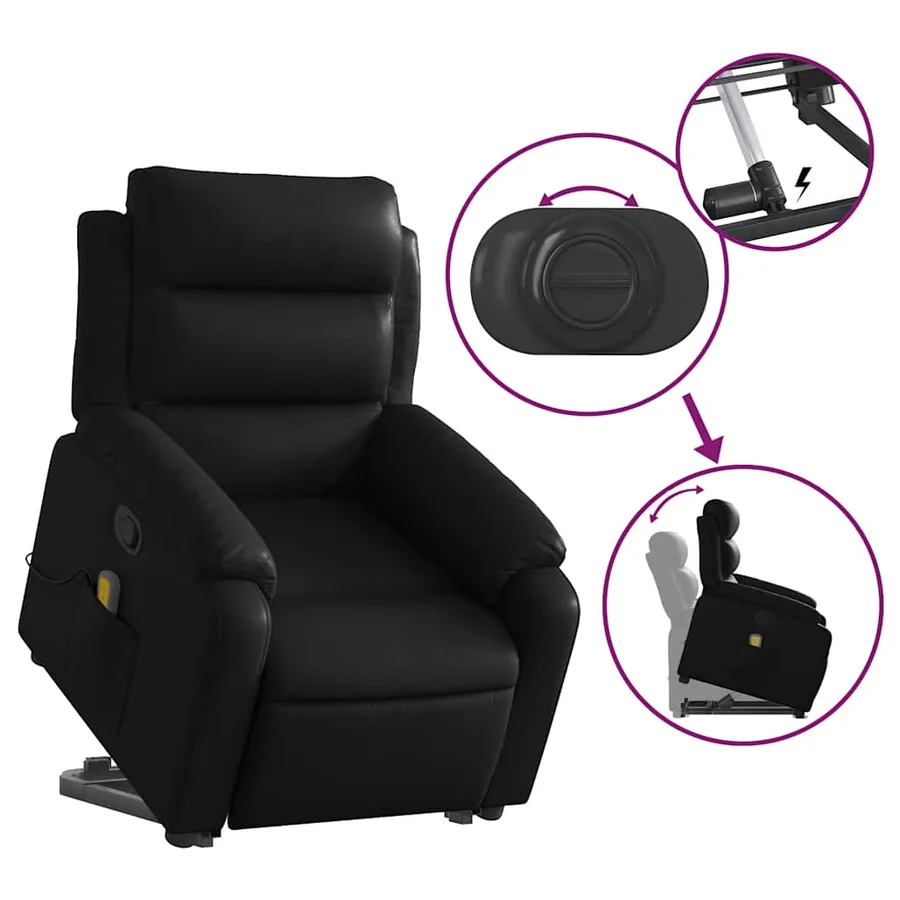 Fauteuil inclinable de massage Noir Similicuir - 5