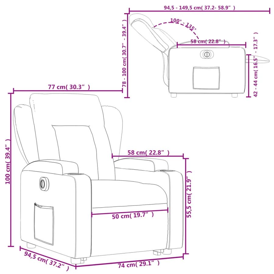 Fauteuil inclinable électrique noir tissu - 17