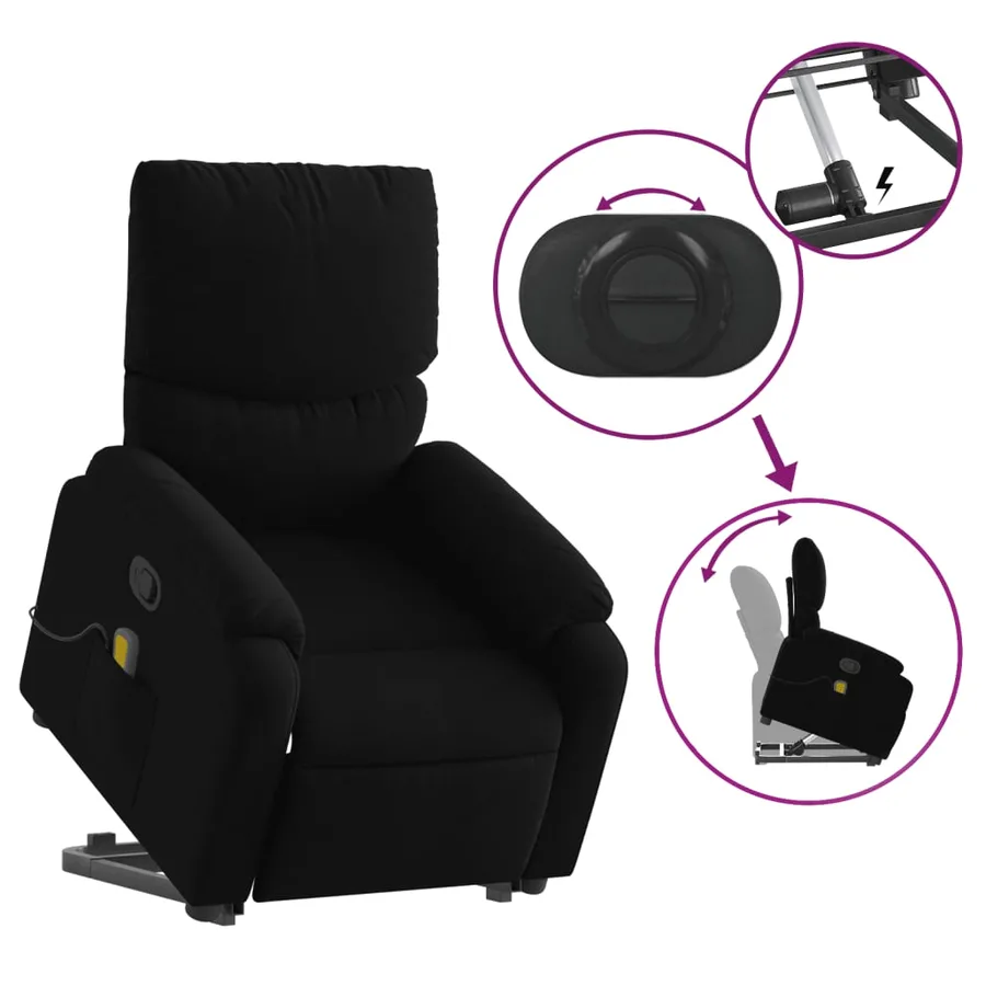 Fauteuil de massage inclinable Noir Tissu - 6