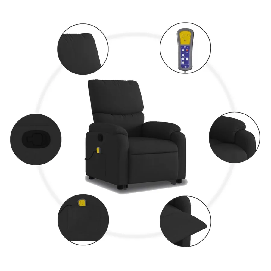 Fauteuil de massage inclinable Noir Tissu - 8