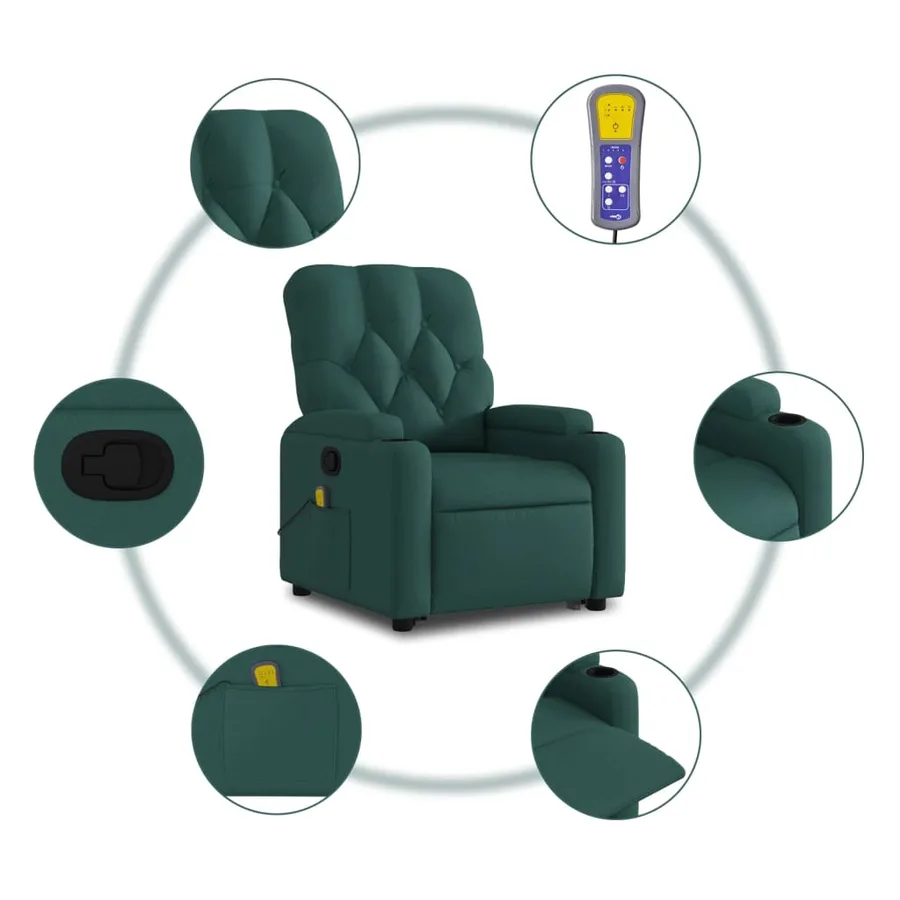 Fauteuil inclinable de massage Vert foncé Tissu - 8