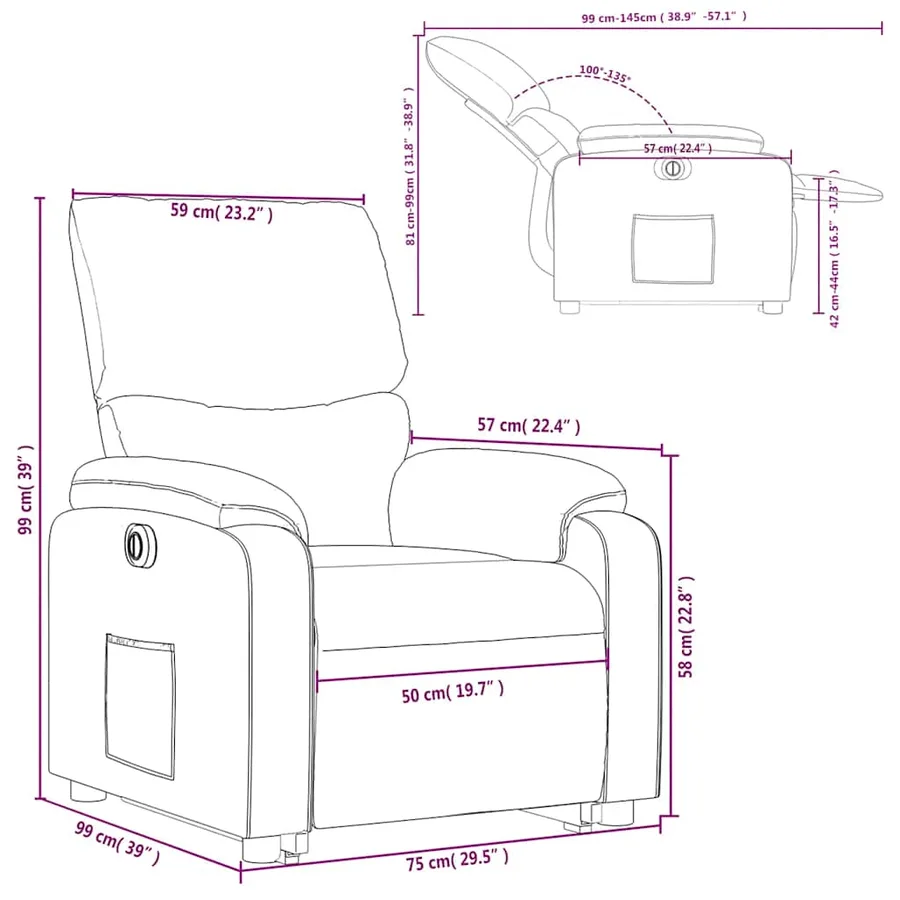 Fauteuil inclinable électrique noir tissu - 17