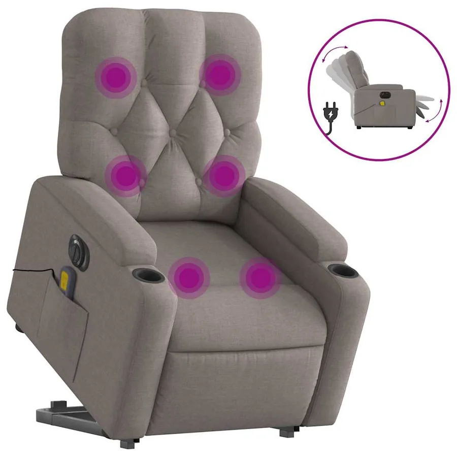 Fauteuil inclinable de massage électrique Taupe Tissu - 2