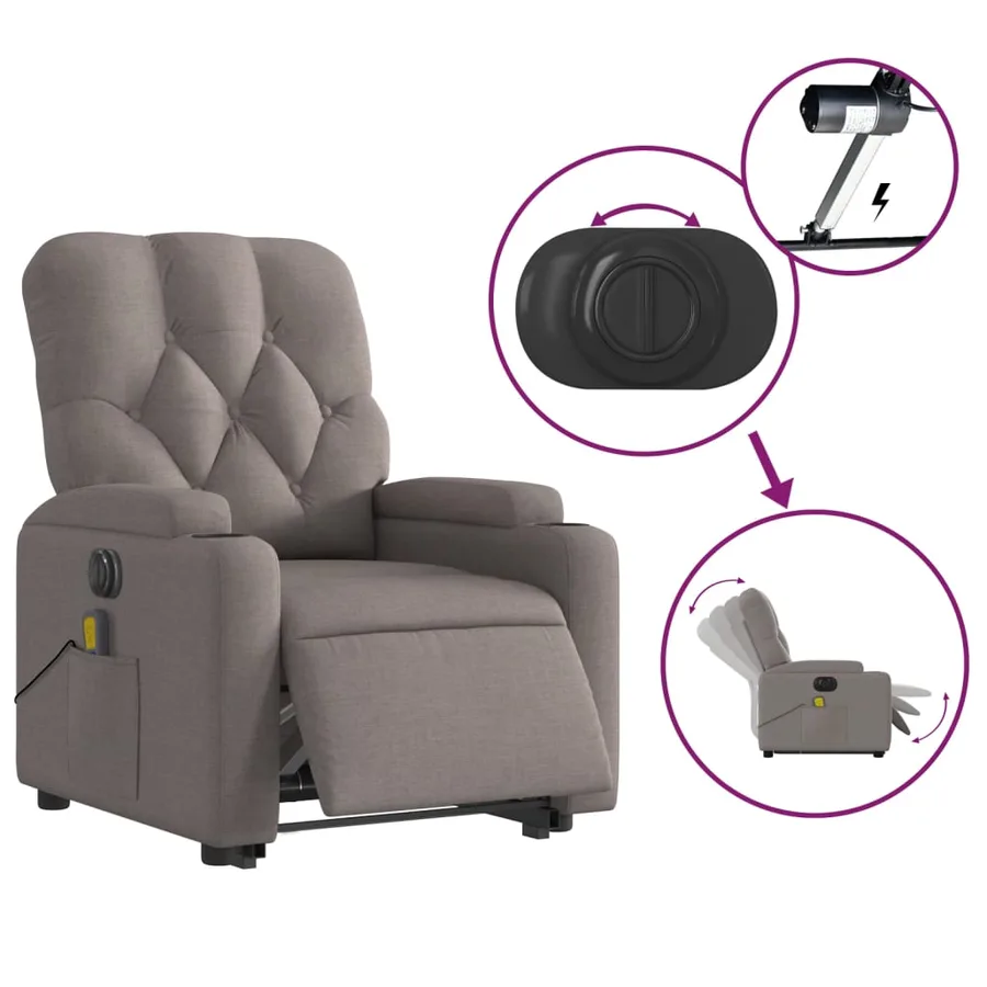 Fauteuil inclinable de massage électrique Taupe Tissu - 6