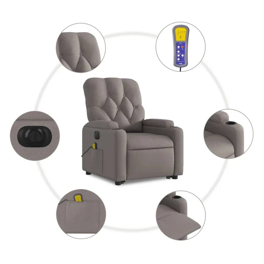 Fauteuil inclinable de massage électrique Taupe Tissu - 8