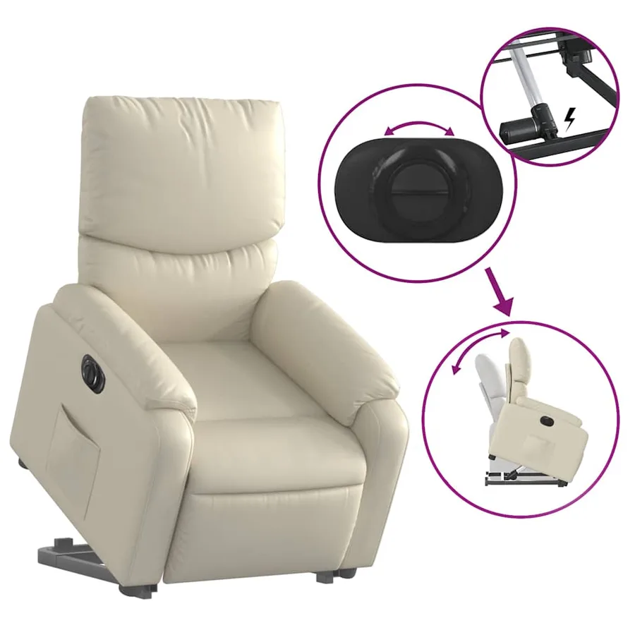 Fauteuil inclinable électrique crème similicuir - 11