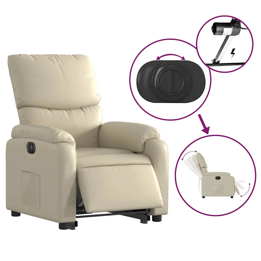 Fauteuil inclinable électrique crème similicuir - 6