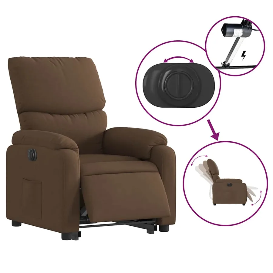Fauteuil inclinable électrique marron tissu - 6