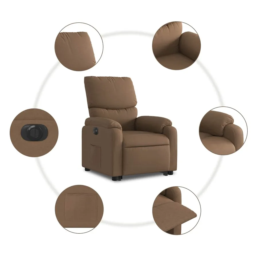 Fauteuil inclinable électrique marron tissu - 8