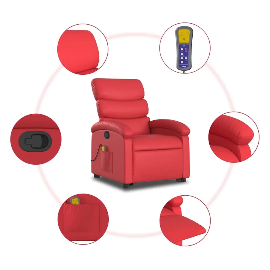 Fauteuil inclinable de massage Rouge Similicuir - 8