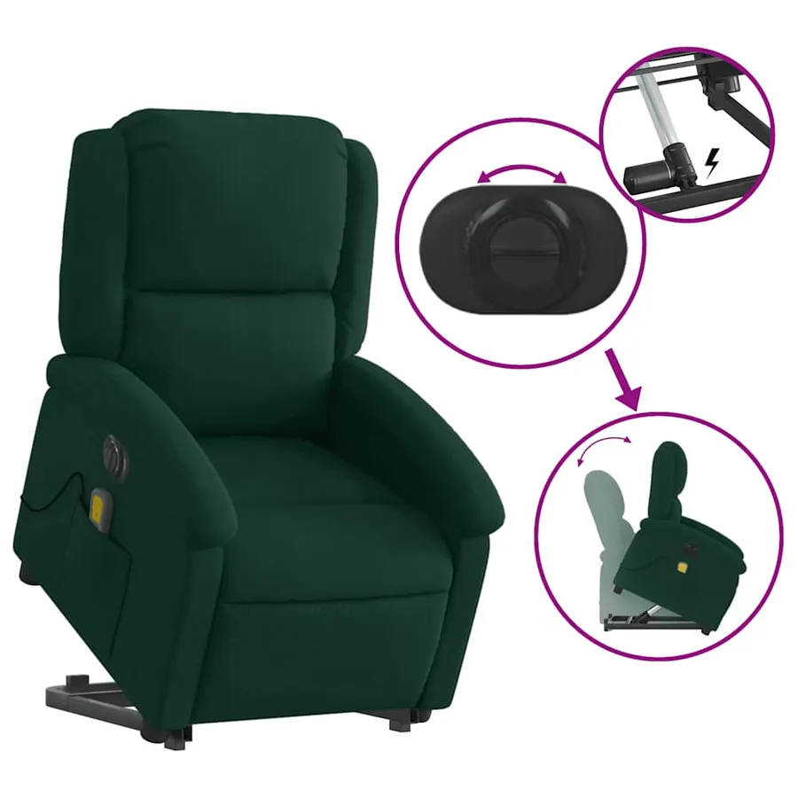 Fauteuil inclinable de massage électrique vert foncé velours - 11