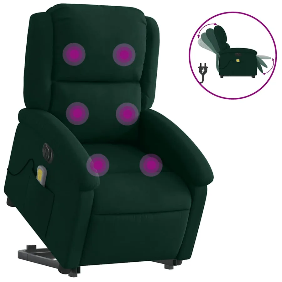 Fauteuil inclinable de massage électrique vert foncé velours - 2