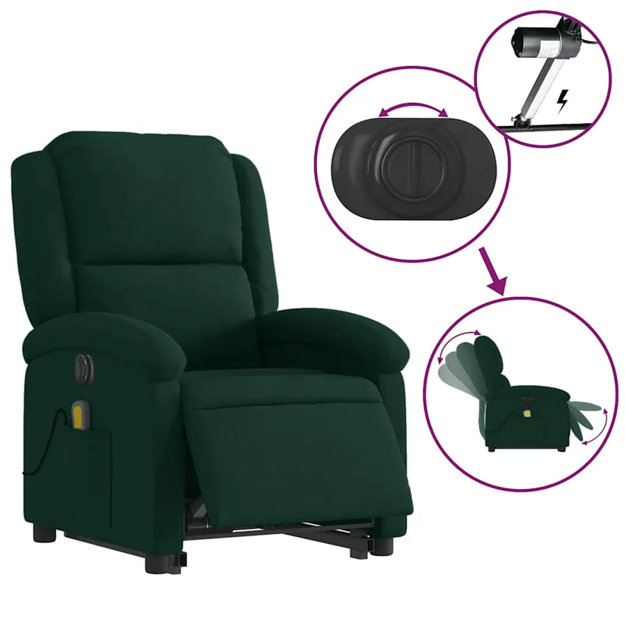 Fauteuil inclinable de massage électrique vert foncé velours - 6