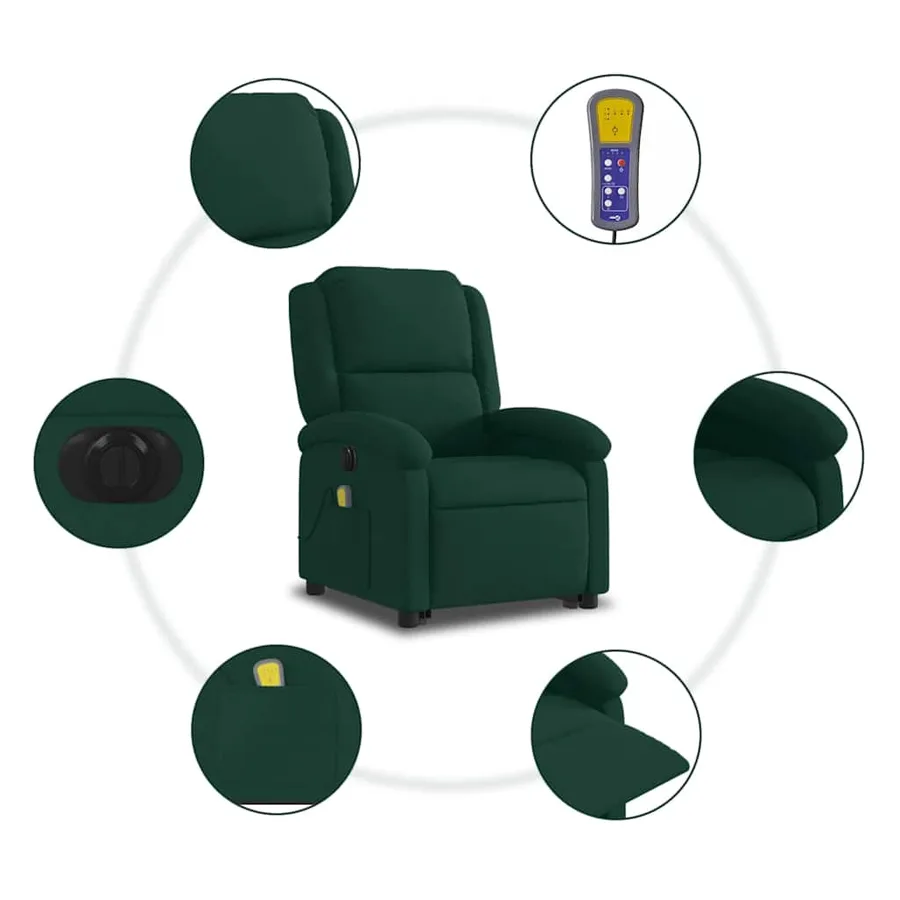 Fauteuil inclinable de massage électrique vert foncé velours - 8