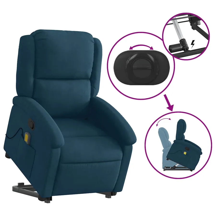 Fauteuil de massage inclinable Bleu Velours - 10