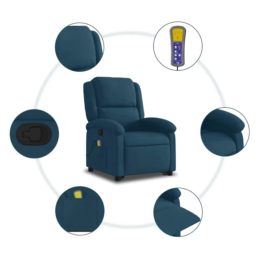 Fauteuil de massage inclinable Bleu Velours - 11