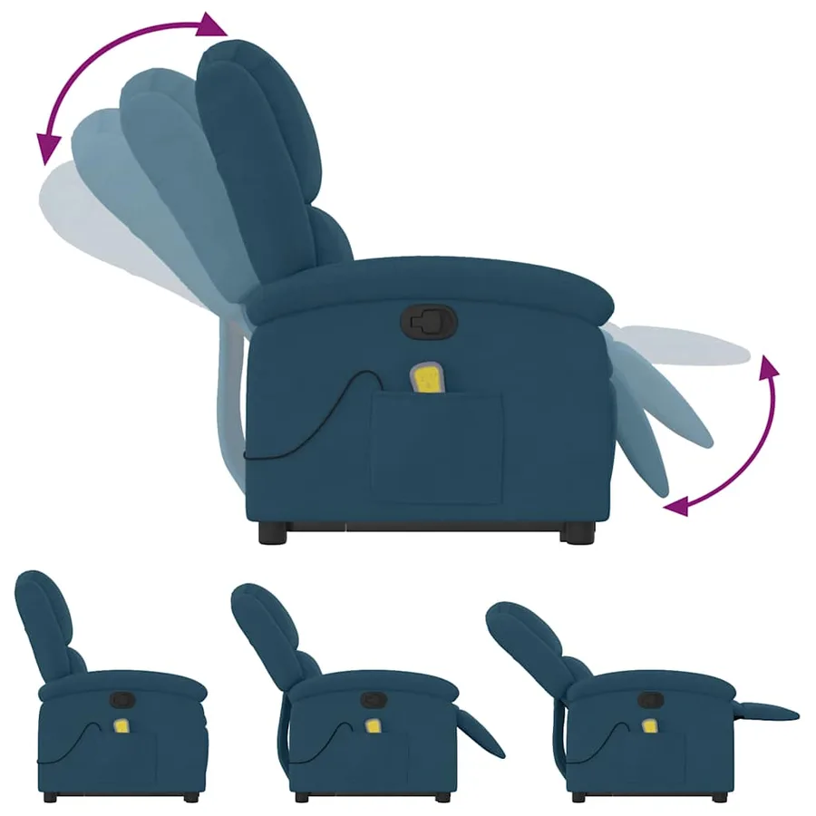Fauteuil de massage inclinable Bleu Velours - 9