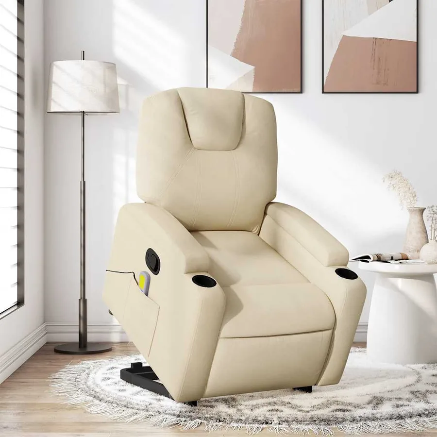 Fauteuil inclinable de massage Crème Tissu - 16