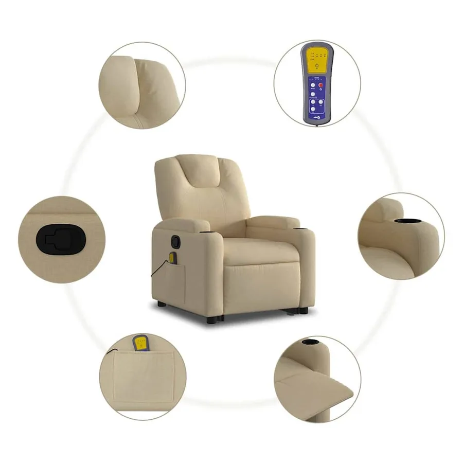 Fauteuil inclinable de massage Crème Tissu - 8