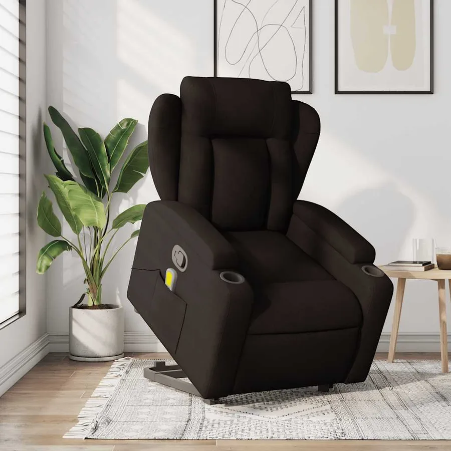 Fauteuil inclinable de massage Marron foncé Tissu - 16