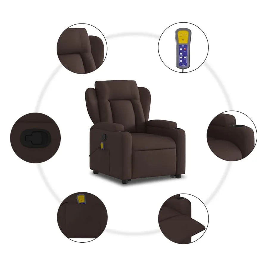Fauteuil inclinable de massage Marron foncé Tissu - 8