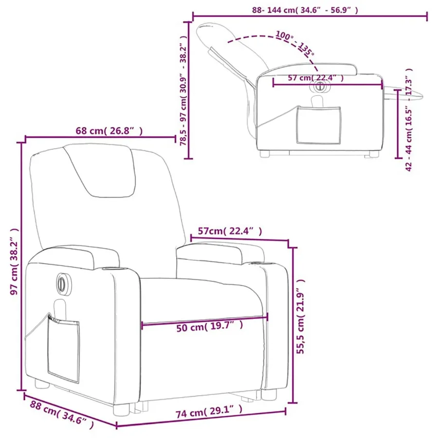 Fauteuil inclinable de massage électrique crème similicuir - 17
