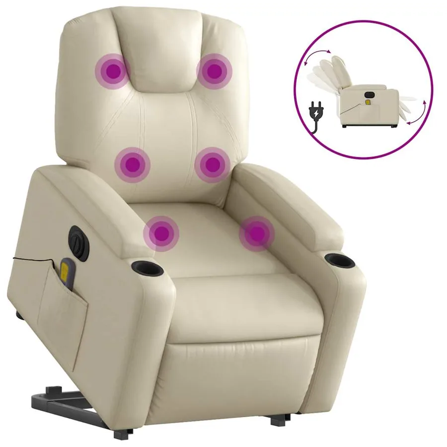 Fauteuil inclinable de massage électrique crème similicuir - 2