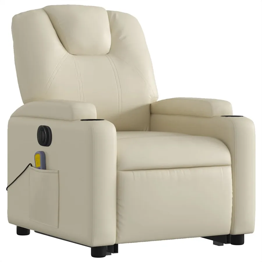 Fauteuil inclinable de massage électrique crème similicuir - 4