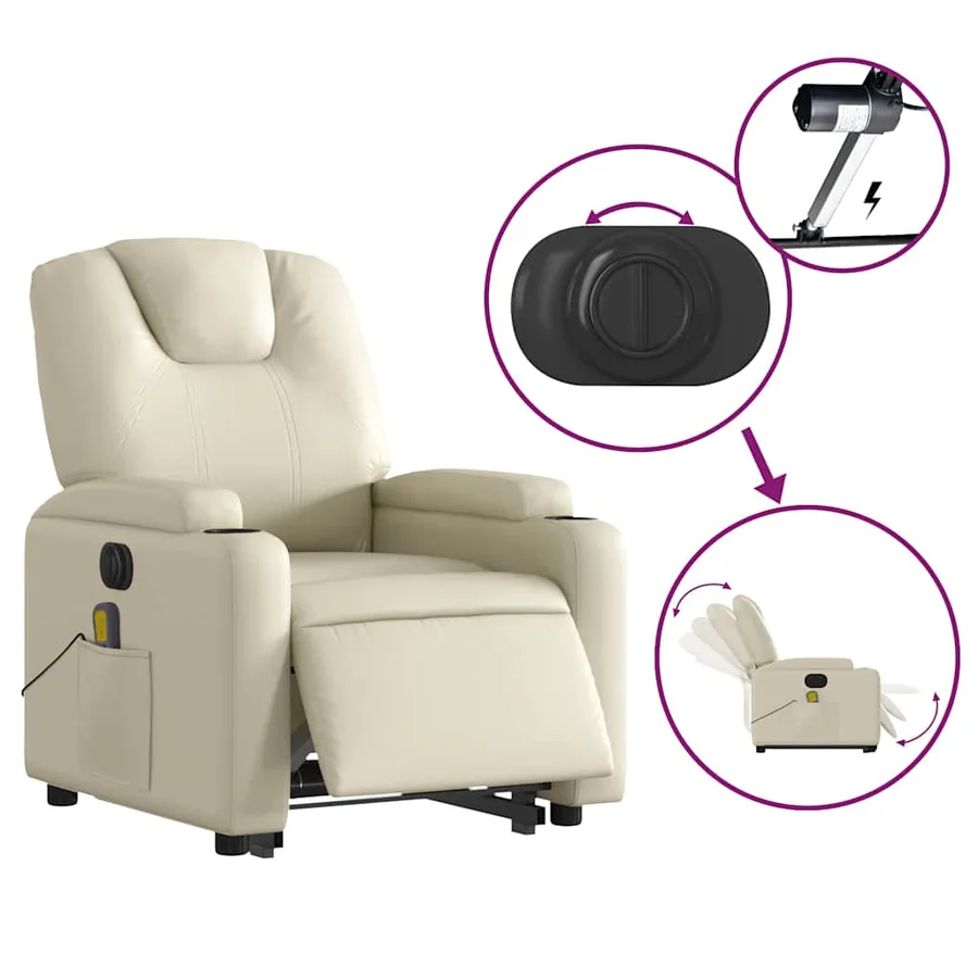 Fauteuil inclinable de massage électrique crème similicuir - 6