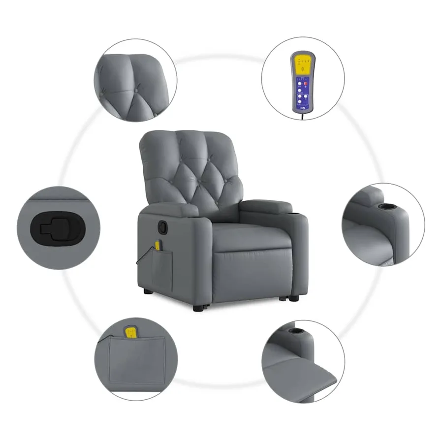 Fauteuil inclinable de massage Gris Similicuir - 8