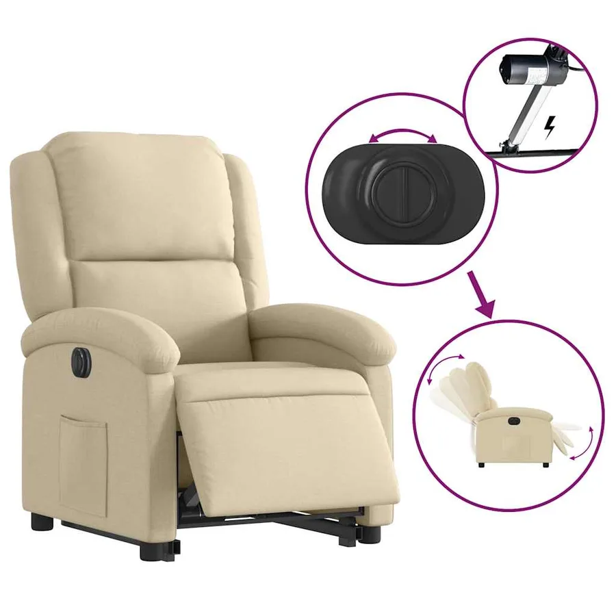 Fauteuil inclinable électrique crème tissu - 6