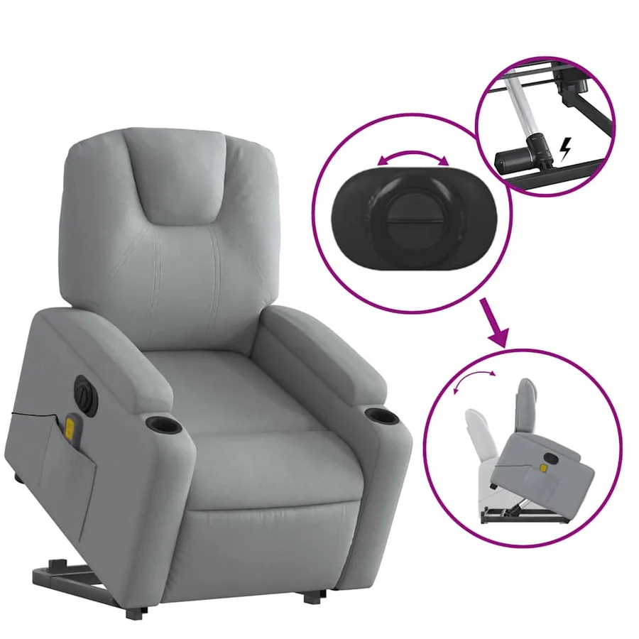 Fauteuil inclinable de massage électrique Gris clair Tissu - 11