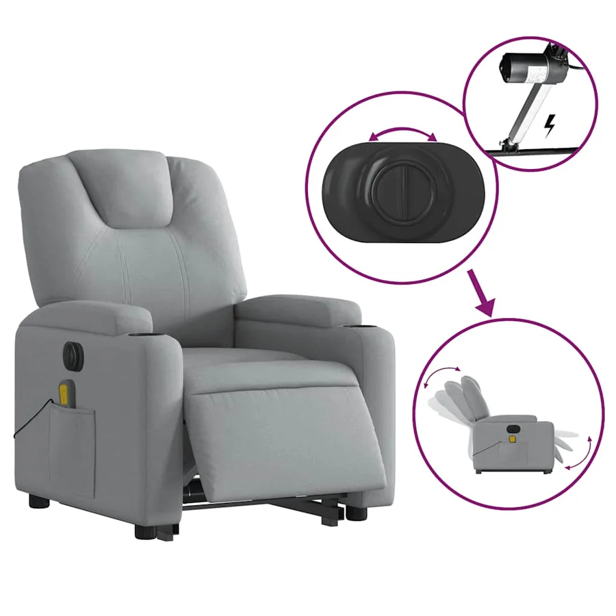 Fauteuil inclinable de massage électrique Gris clair Tissu - 6