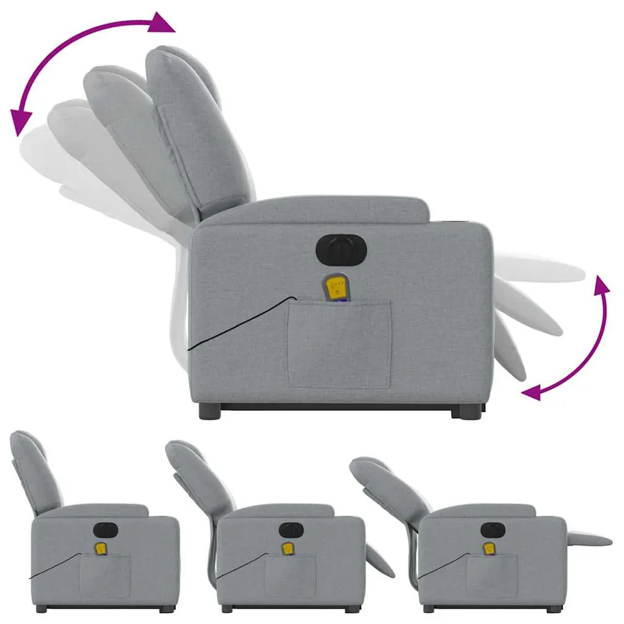 Fauteuil inclinable de massage électrique Gris clair Tissu - 7