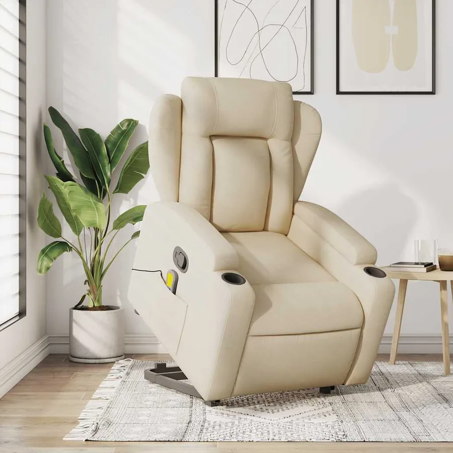 Fauteuil inclinable de massage Crème Tissu - 15