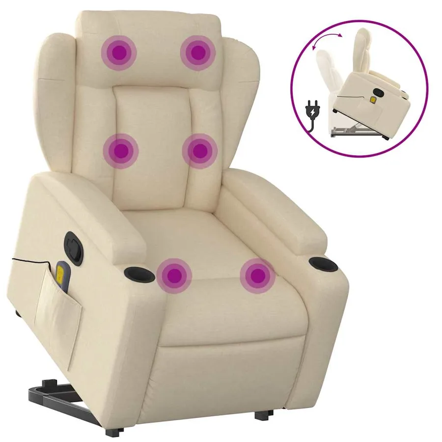 Fauteuil inclinable de massage Crème Tissu - 2