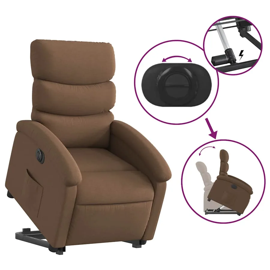 Fauteuil inclinable électrique marron tissu - 11
