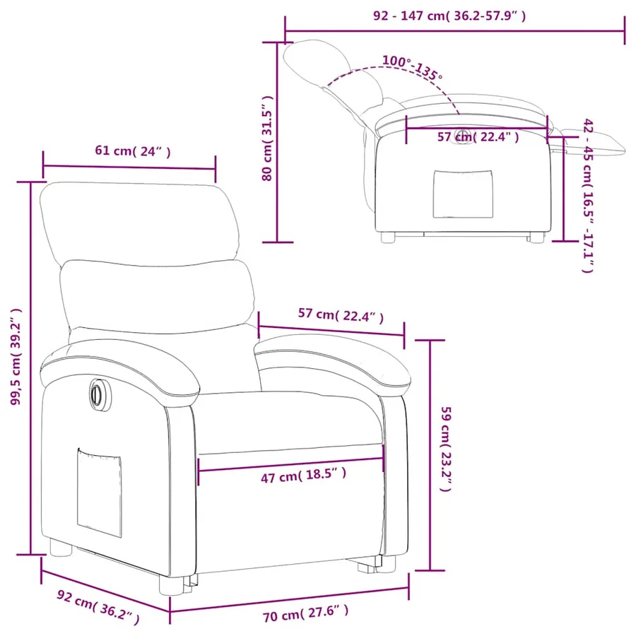 Fauteuil inclinable électrique marron tissu - 17
