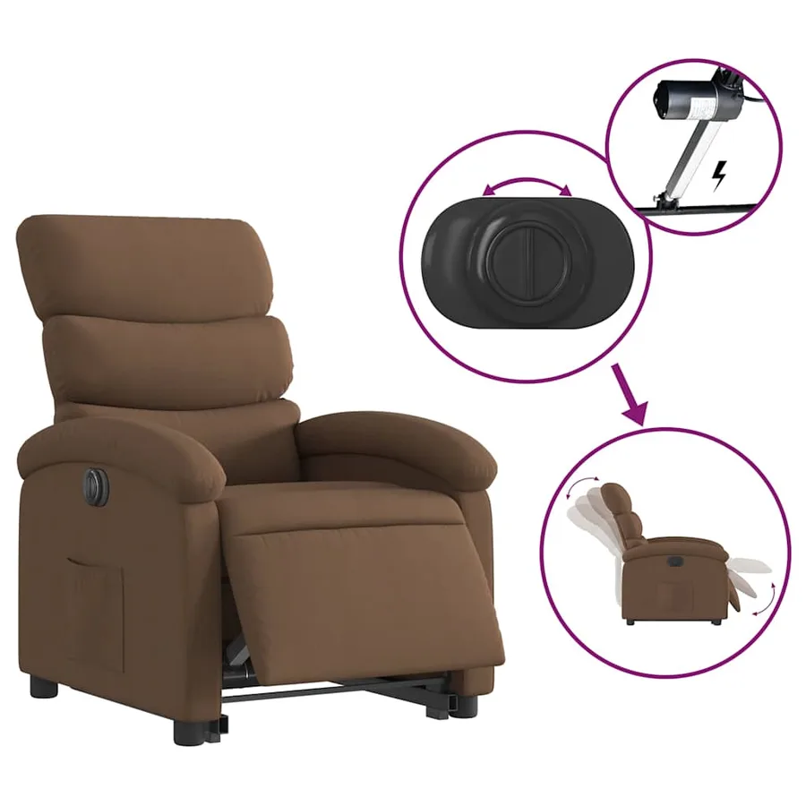 Fauteuil inclinable électrique marron tissu - 6