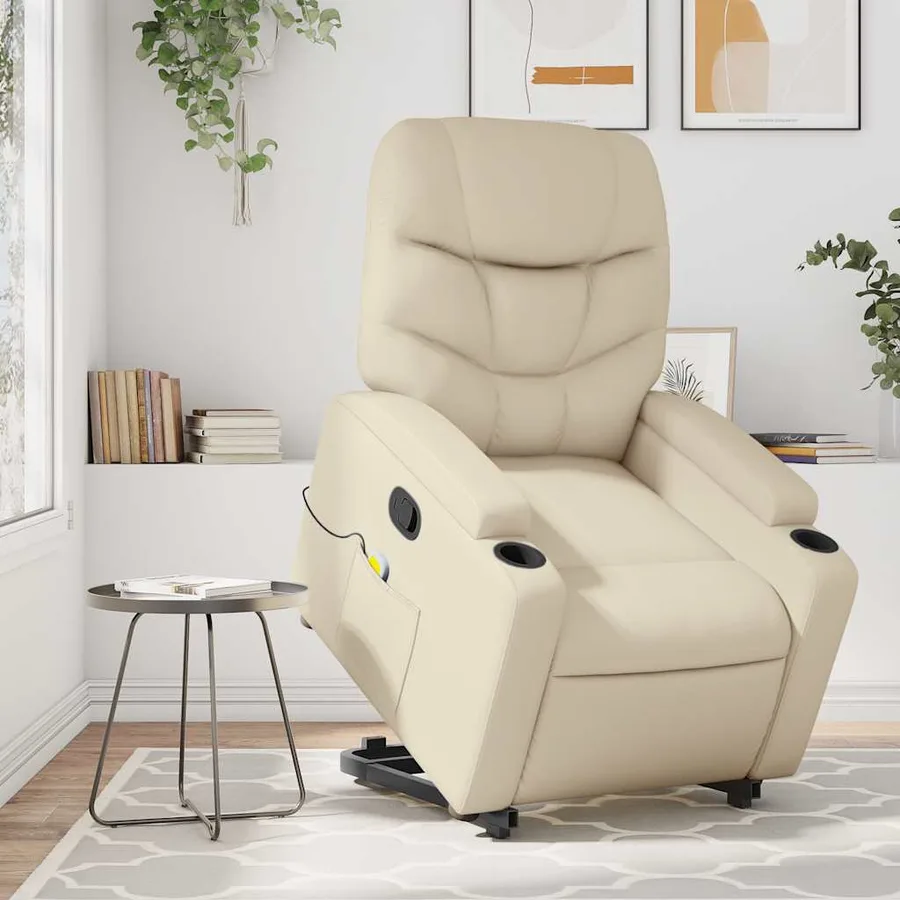 Fauteuil inclinable de massage Crème Similicuir - 15