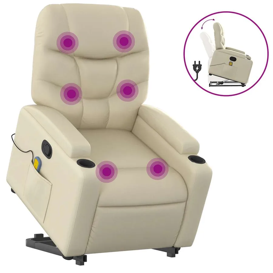 Fauteuil inclinable de massage Crème Similicuir - 2