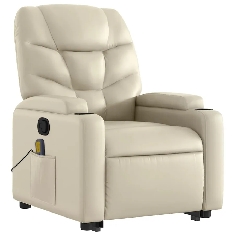 Fauteuil inclinable de massage Crème Similicuir - 4