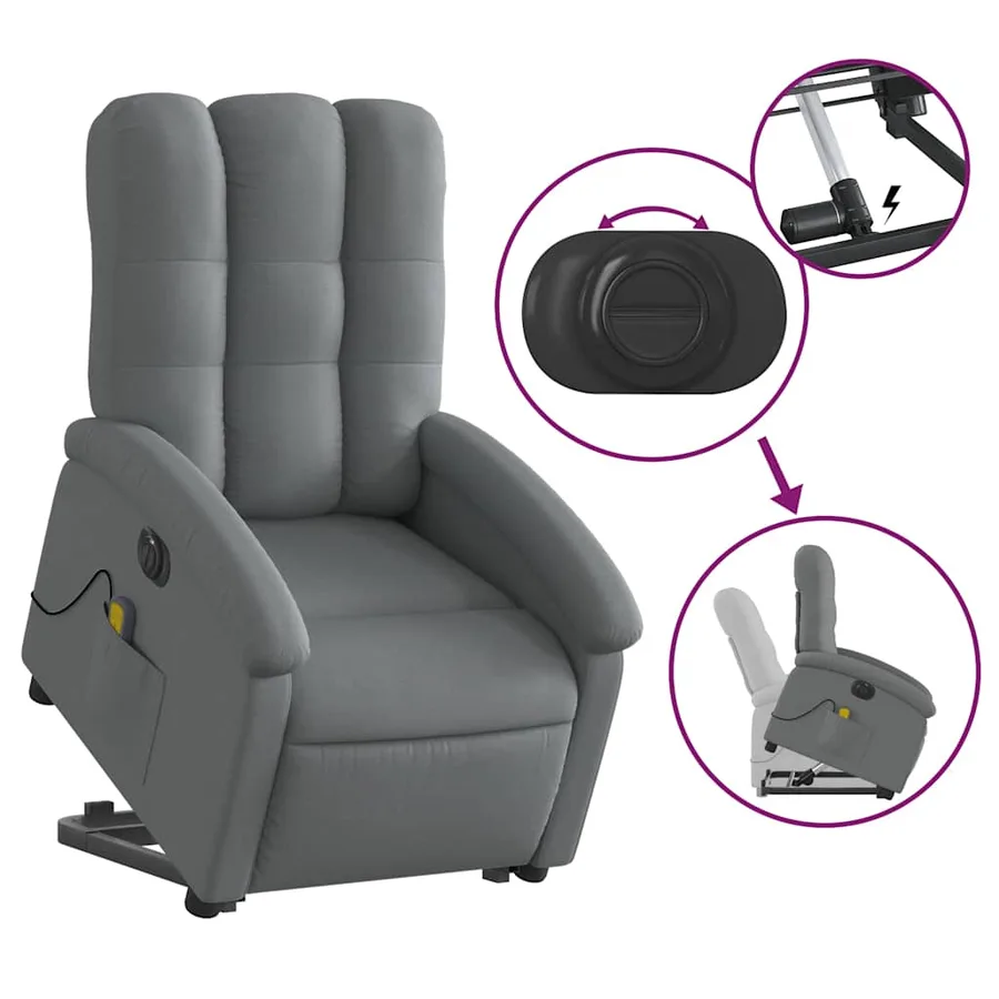 Fauteuil inclinable de massage électrique Gris foncé Tissu - 6