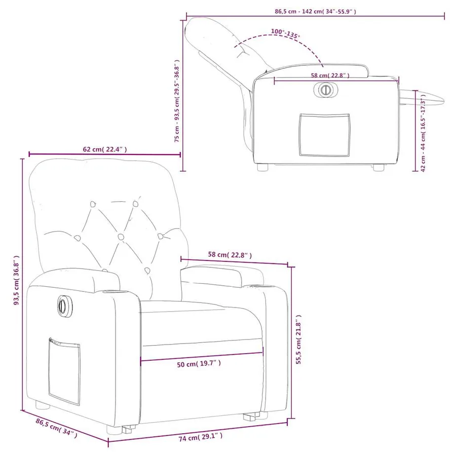 Fauteuil inclinable électrique vert foncé tissu - 17