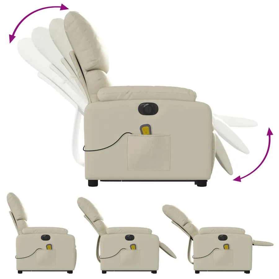 Fauteuil inclinable de massage électrique crème similicuir - 7