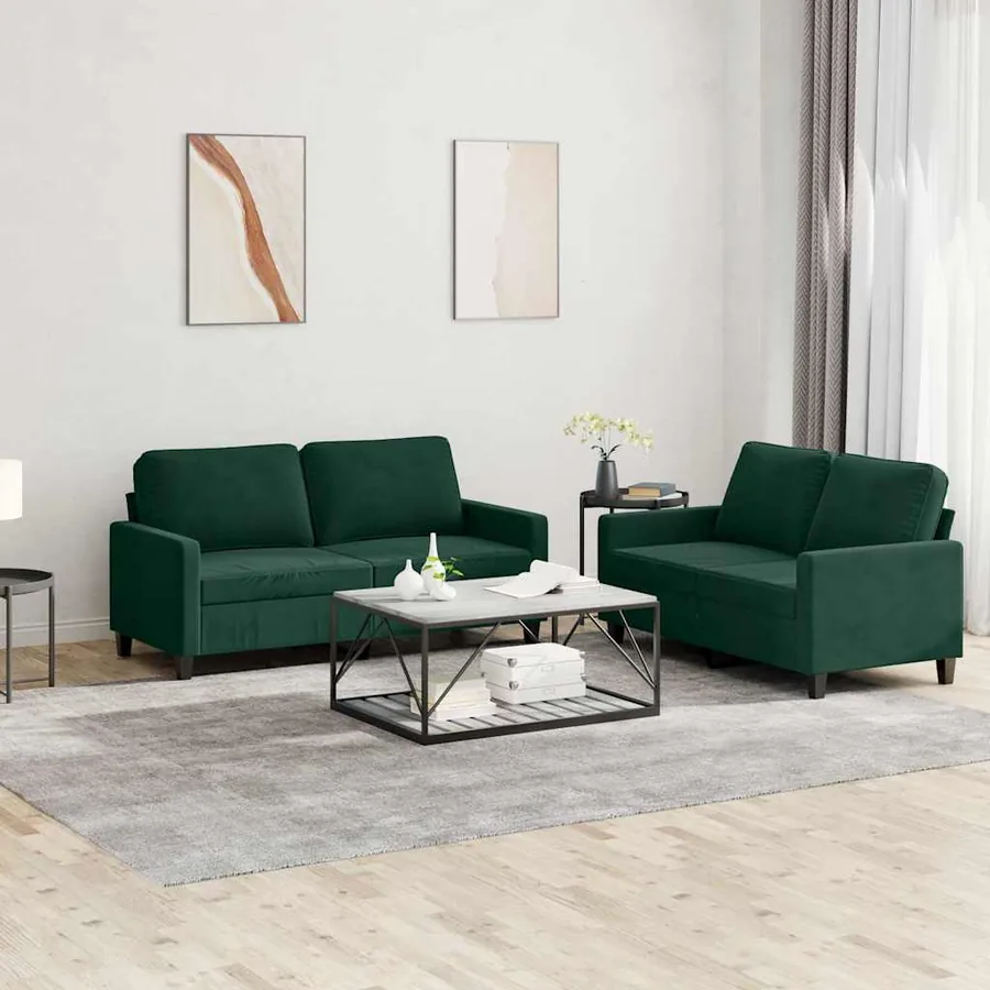 Ensemble de canapés 2 pcs avec coussins Vert foncé Velours