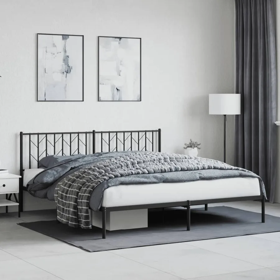 Cadre de lit métal sans matelas et tête de lit noir 180x200 cm