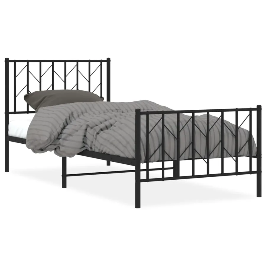 Cadre de lit métal sans matelas avec pied de lit noir 90x200 cm - 2