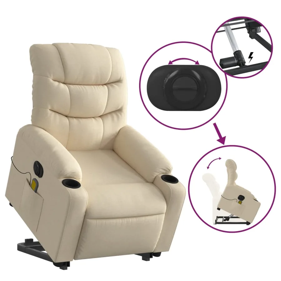 Fauteuil inclinable de massage électrique Crème Tissu - 11